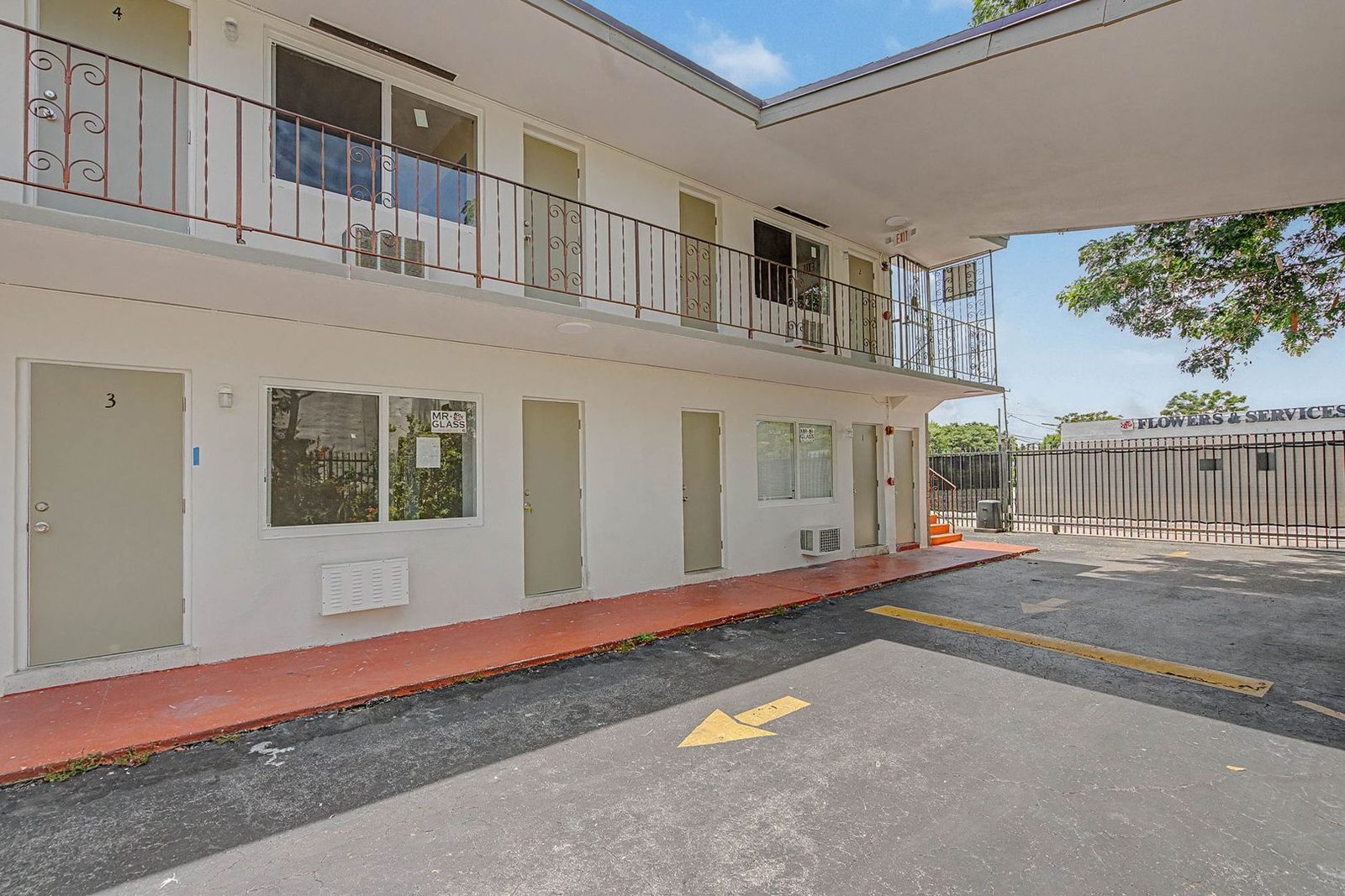 Apartment building exterior and parking